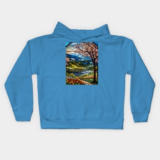 Stained Glass Springtime Mountain Path Kids Hoodie